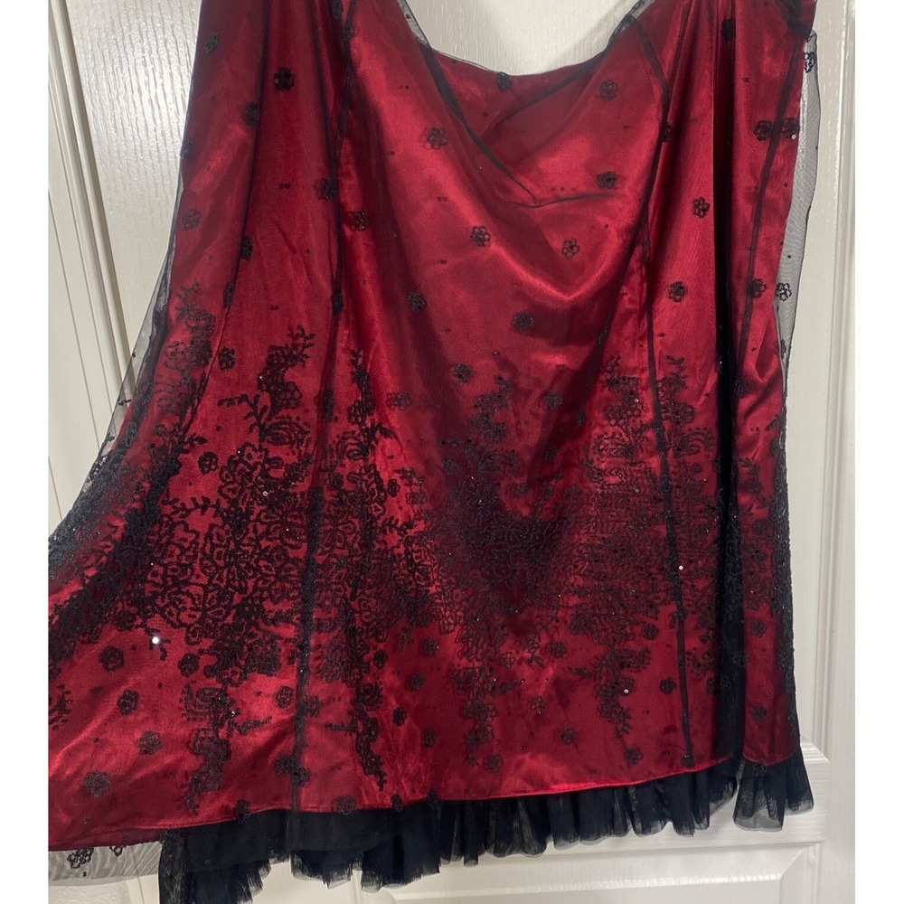 Adrianna Papell Skirt 22 Whimsigoth Overlay Red Fairy Beaded‎ Ruffle Vamp y2K